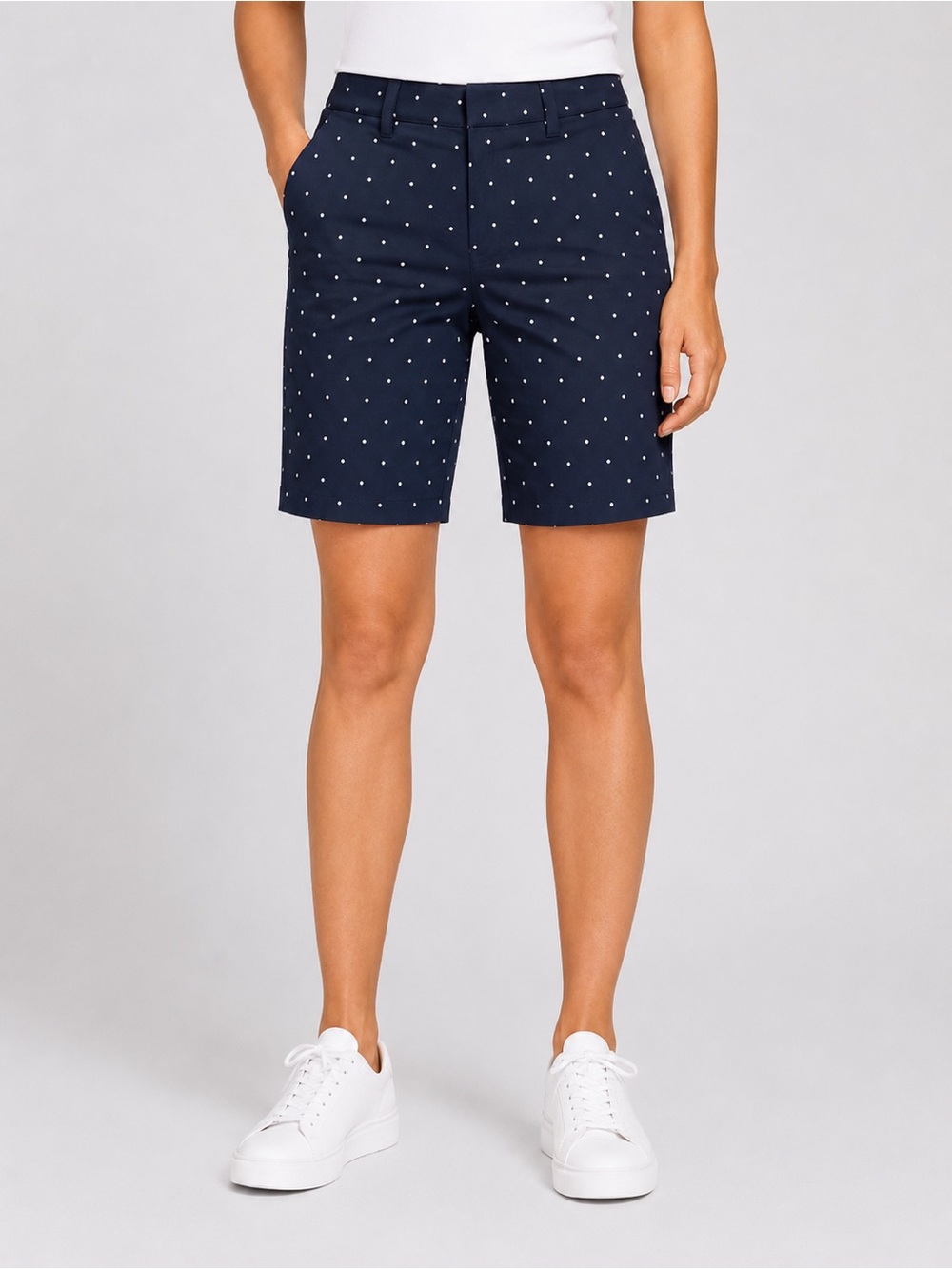 Tommy Hilfiger Hollywood Polka Dot Long Shorts Mid Rise Navy Ivory 2 NWT